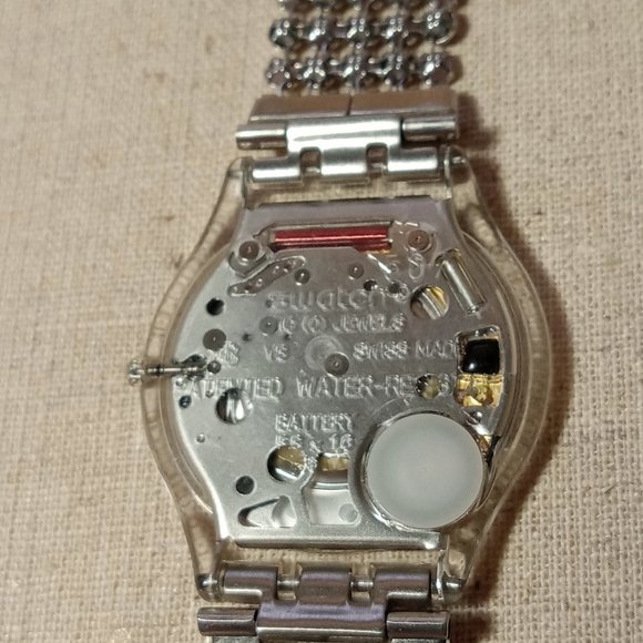 Vintage 1999 Swatch Womens Watch- Paved in Silver Mother of Pearl